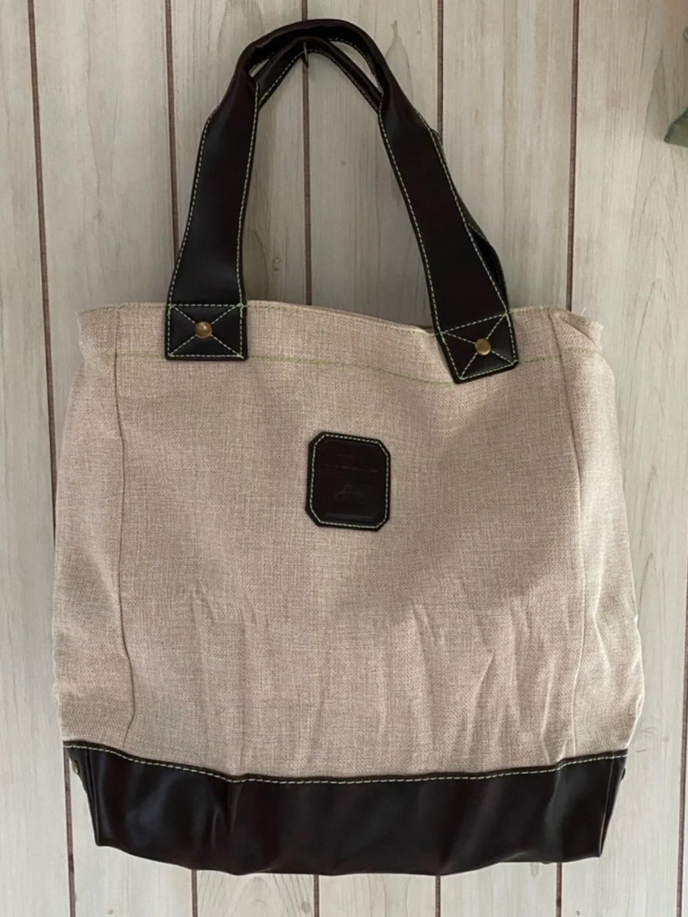 Patrón Tequila Brown beige leather green insulated tote bag purse canvas bag